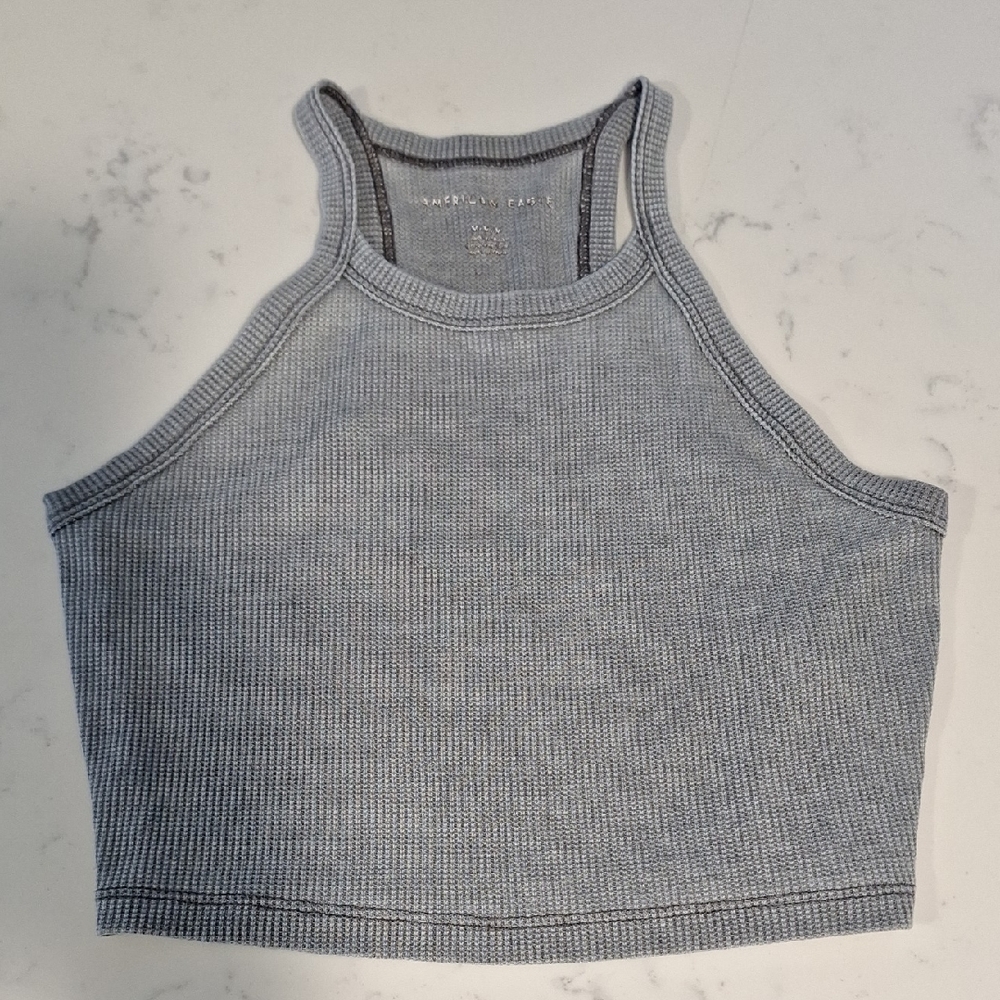 American Eagle Outfitters Gray Ribbed Crop Tank Top